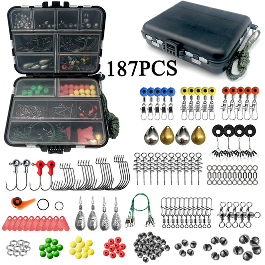 187/269pcs Fishing Terminal Tackle Set - Including Tackle Box, Fish Hooks, Bait Parts, Sinkers - Perfect For Outdoor Fishing