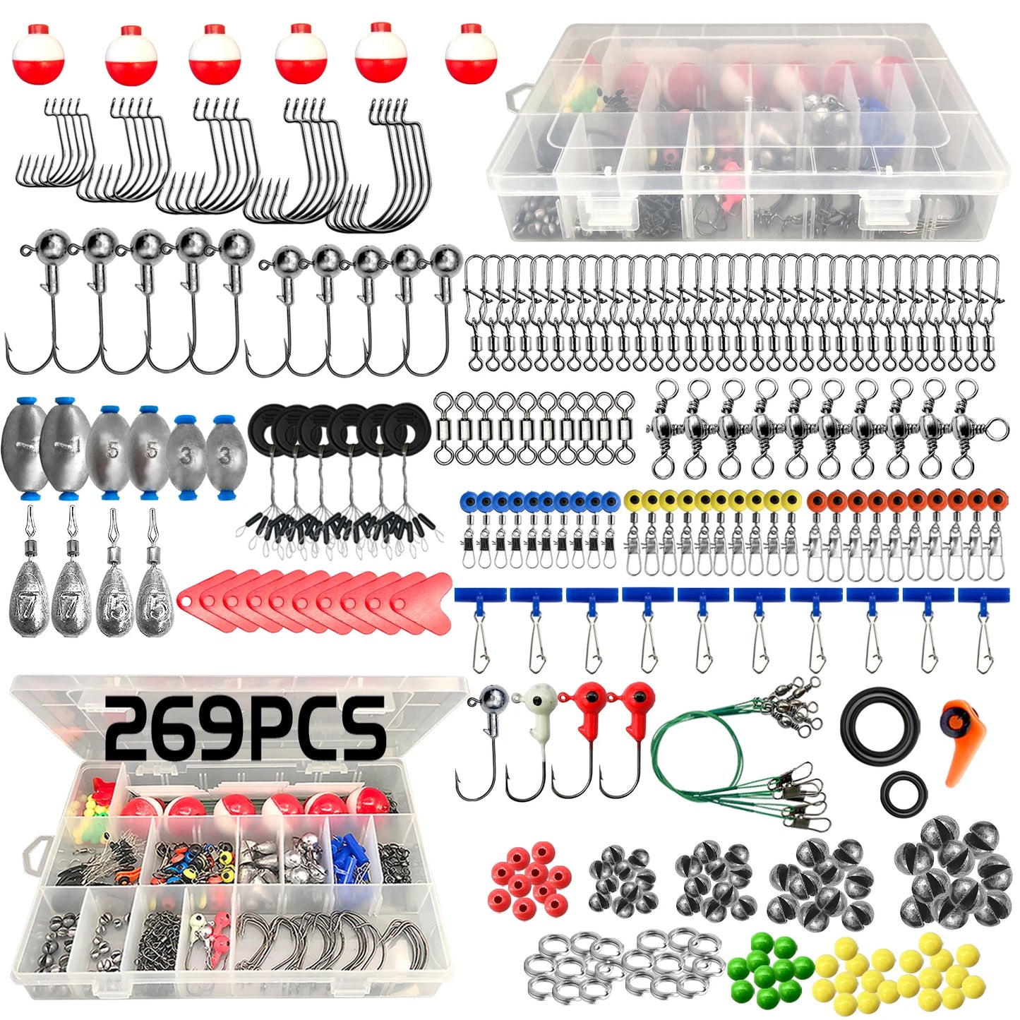 187/269pcs Fishing Terminal Tackle Set - Including Tackle Box, Fish Hooks, Bait Parts, Sinkers - Perfect For Outdoor Fishing