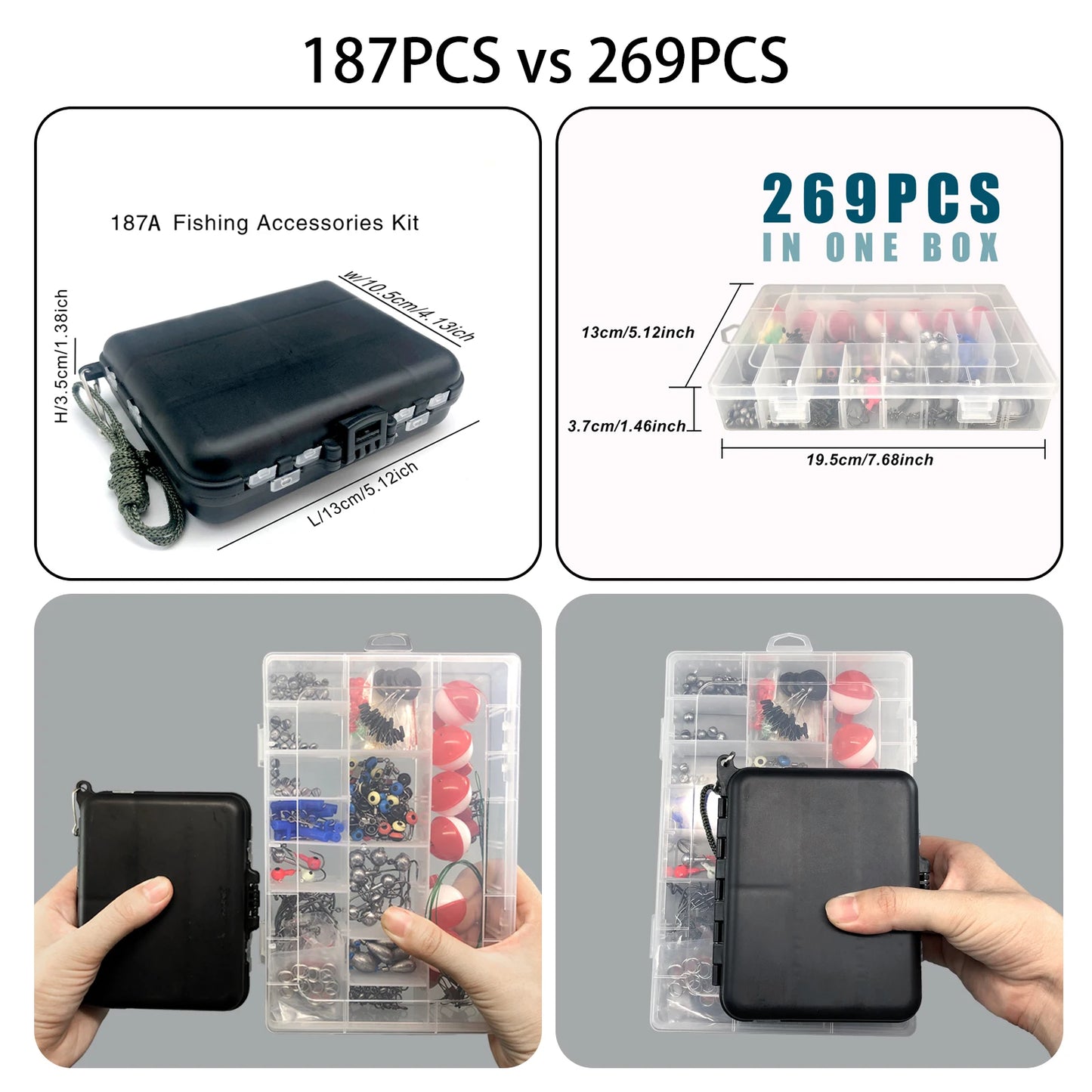 187/269pcs Fishing Terminal Tackle Set - Including Tackle Box, Fish Hooks, Bait Parts, Sinkers - Perfect For Outdoor Fishing