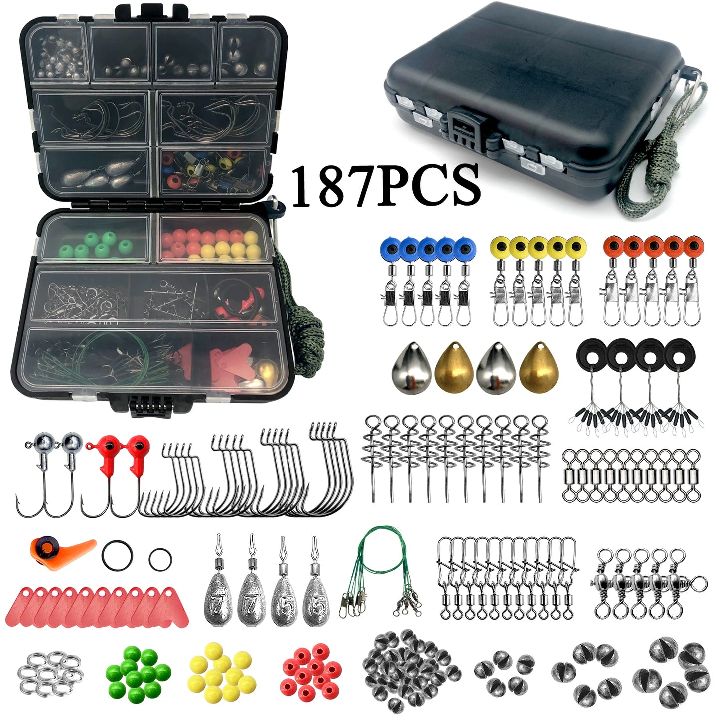 187/269pcs Fishing Terminal Tackle Set - Including Tackle Box, Fish Hooks, Bait Parts, Sinkers - Perfect For Outdoor Fishing